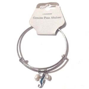 DARLENE SHELLS, INC. GENUINE PAUA ABALONE SEAHORSE BANGLE DANGLE BRACELET-NWT